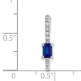 14k White Gold Pendant with Emerald Cut Blue Sapphire and Diamond Accents in Bar Design