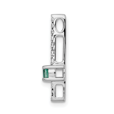 14k White Gold Cross Pendant with Round Emerald and Diamond Accents, Christian Jewelry for Women