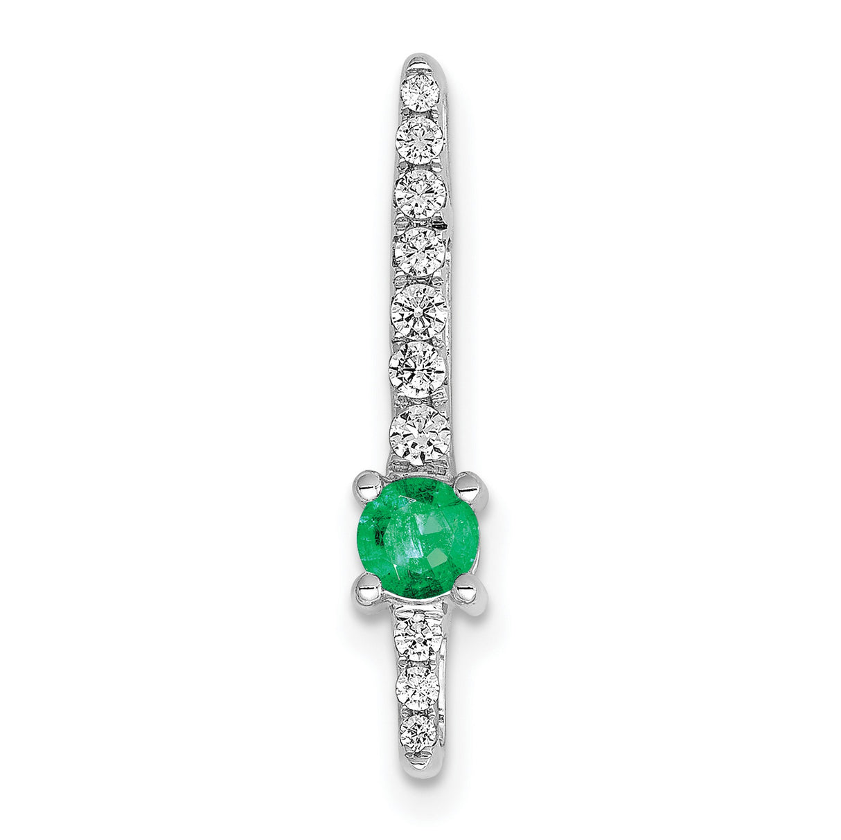 14k White Gold Cross Pendant with Round Emerald and Diamond Accents, Christian Jewelry for Women