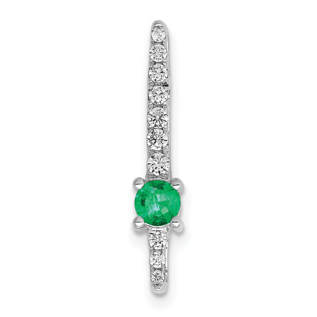 14k White Gold Cross Pendant with Round Emerald and Diamond Accents, Christian Jewelry for Women