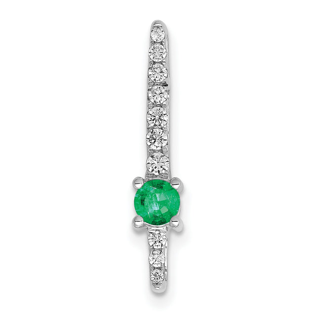 14k White Gold Cross Pendant with Round Emerald and Diamond Accents, Christian Jewelry for Women