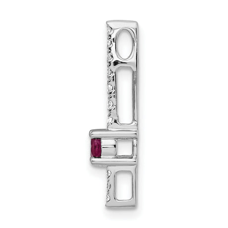 14k White Gold Cross Pendant with Ruby Center and Diamond Accents, Christian Jewelry for Women