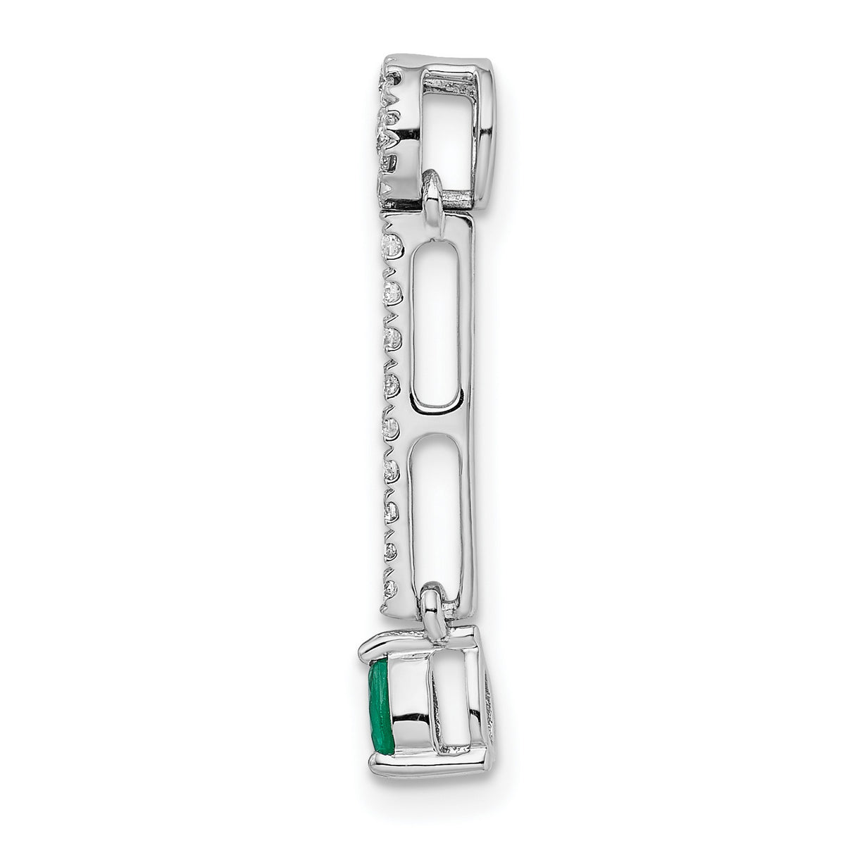 Diamond and Teardrop Emerald Fancy Charm Pendant in Real 14k White Gold