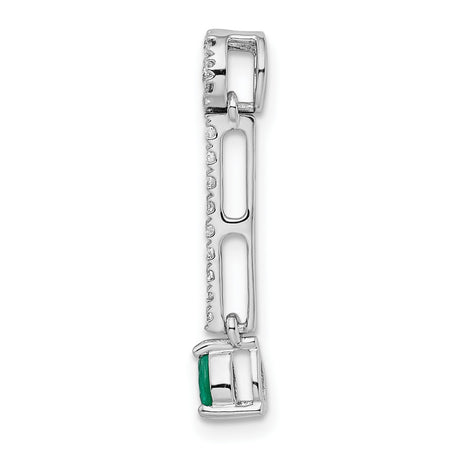 Diamond and Teardrop Emerald Fancy Charm Pendant in Real 14k White Gold
