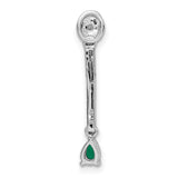 Diamond and Teardrop Emerald Fancy Charm Pendant in Real 14k White Gold
