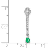 Diamond and Teardrop Emerald Fancy Charm Pendant in Real 14k White Gold