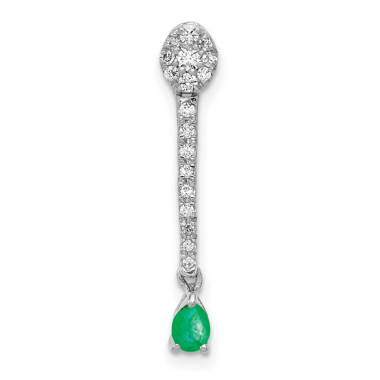 Diamond and Teardrop Emerald Fancy Charm Pendant in Real 14k White Gold