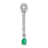 Diamond and Teardrop Emerald Fancy Charm Pendant in Real 14k White Gold