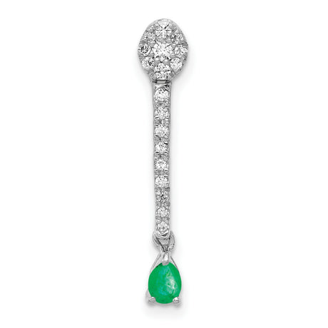 Diamond and Teardrop Emerald Fancy Charm Pendant in Real 14k White Gold