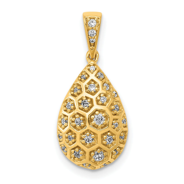 1/5ct Diamond Teardrop Honeycomb Chain Slide Charm Pendant in Real 14k Yellow Gold