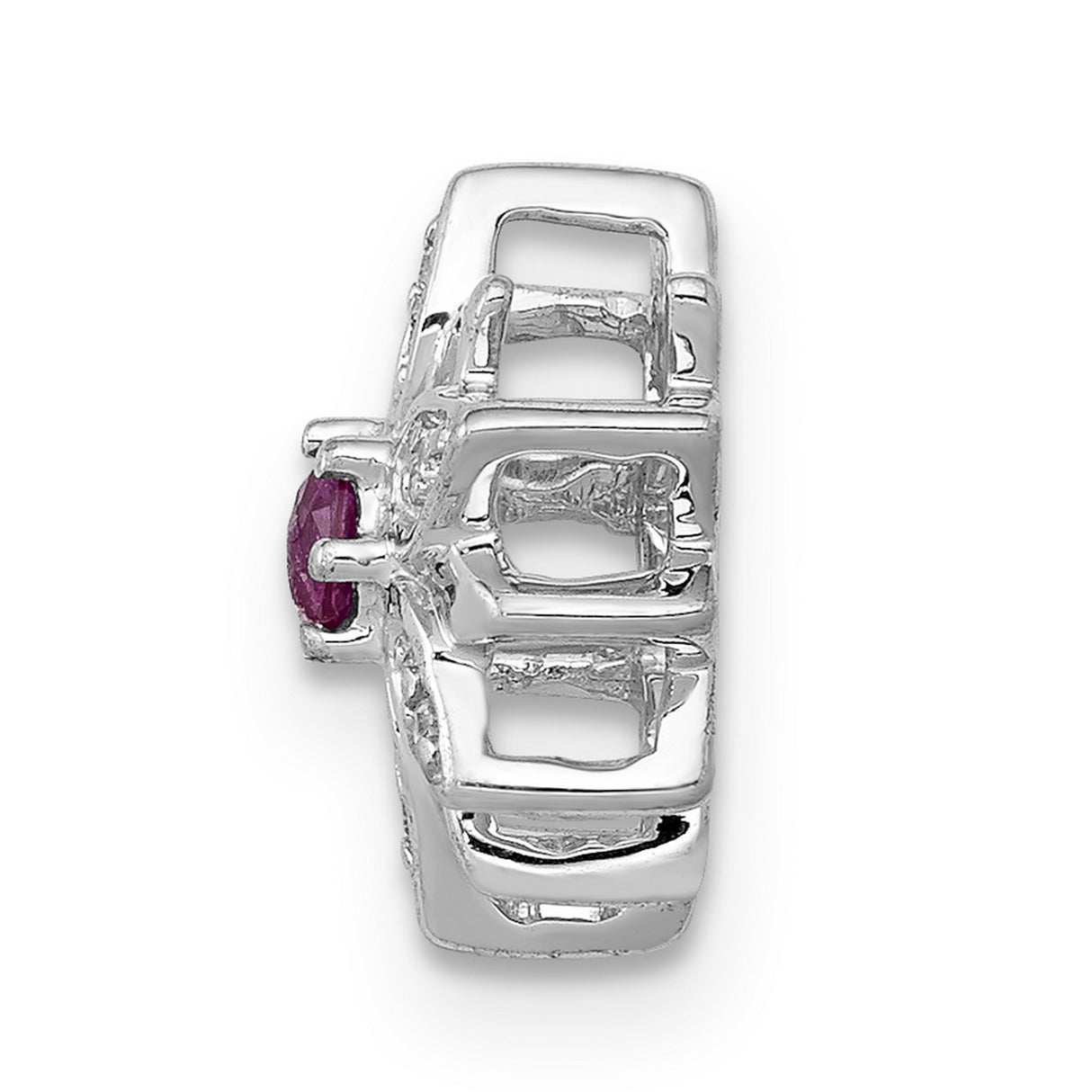 1/20ct Diamond and Ruby Flower Chain Slide Charm Pendant in Real 14k White Gold