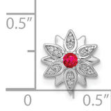 1/20ct Diamond and Ruby Flower Chain Slide Charm Pendant in Real 14k White Gold