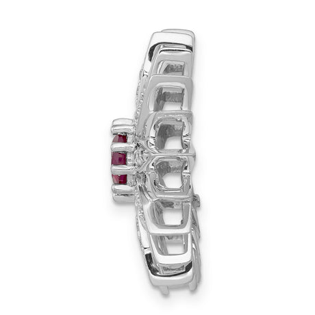 14k White Gold Floral Brooch with Ruby Center and Diamond Accents