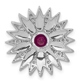 14k White Gold Floral Brooch with Ruby Center and Diamond Accents