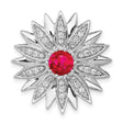 14k White Gold Floral Brooch with Ruby Center and Diamond Accents