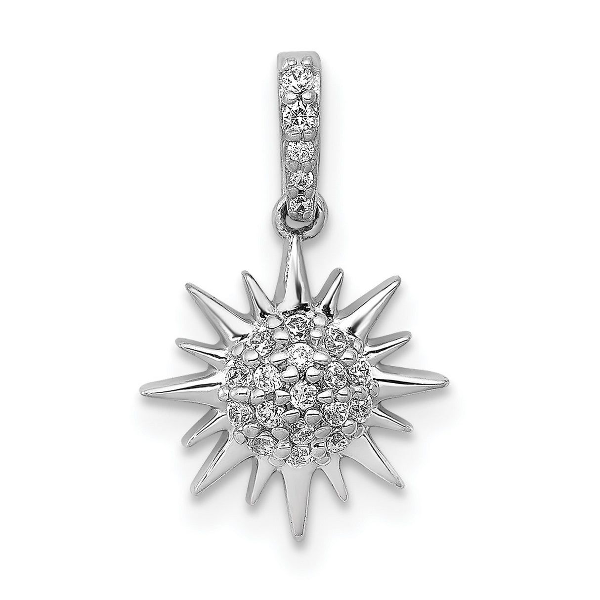 14k White Gold Sunburst Pendant with Diamond Star Design, Celestial Jewelry for Women