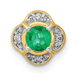 Diamond and .25 Emerald Fancy Chain Slide Charm Pendant in Real 14k Yellow Gold