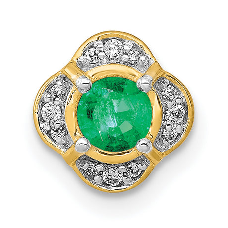 Diamond and .25 Emerald Fancy Chain Slide Charm Pendant in Real 14k Yellow Gold