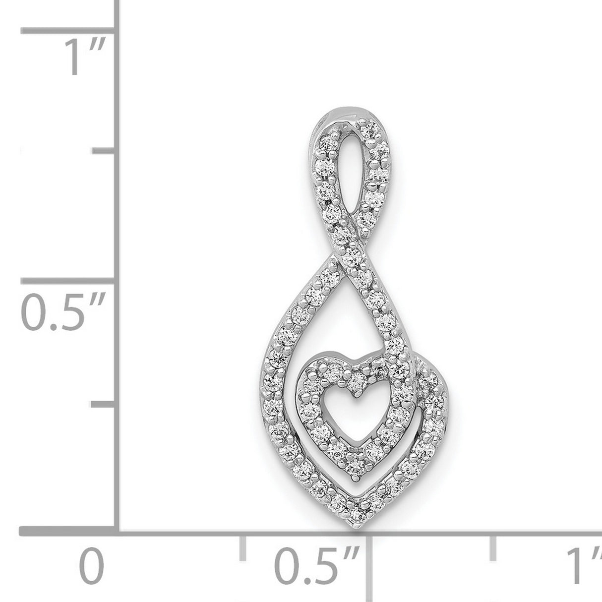 1/4ct Diamond Fancy Heart Infinity Chain Slide Charm Pendant in Real 14k White Gold