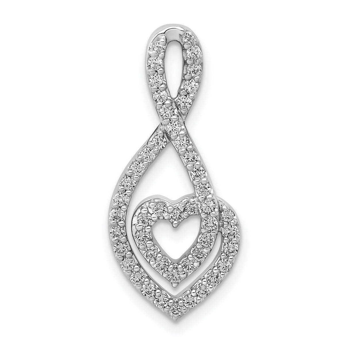 1/2ct Diamond Fancy Heart Infinity Chain Slide Charm Pendant in Real 14k White Gold