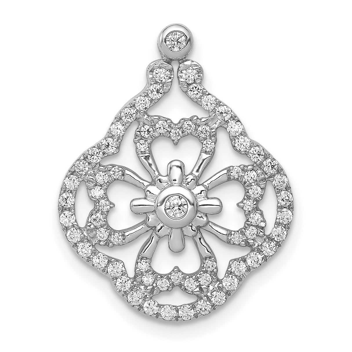 1/2ct Diamond Fancy Chain Slide Charm Pendant in Real 14k White Gold