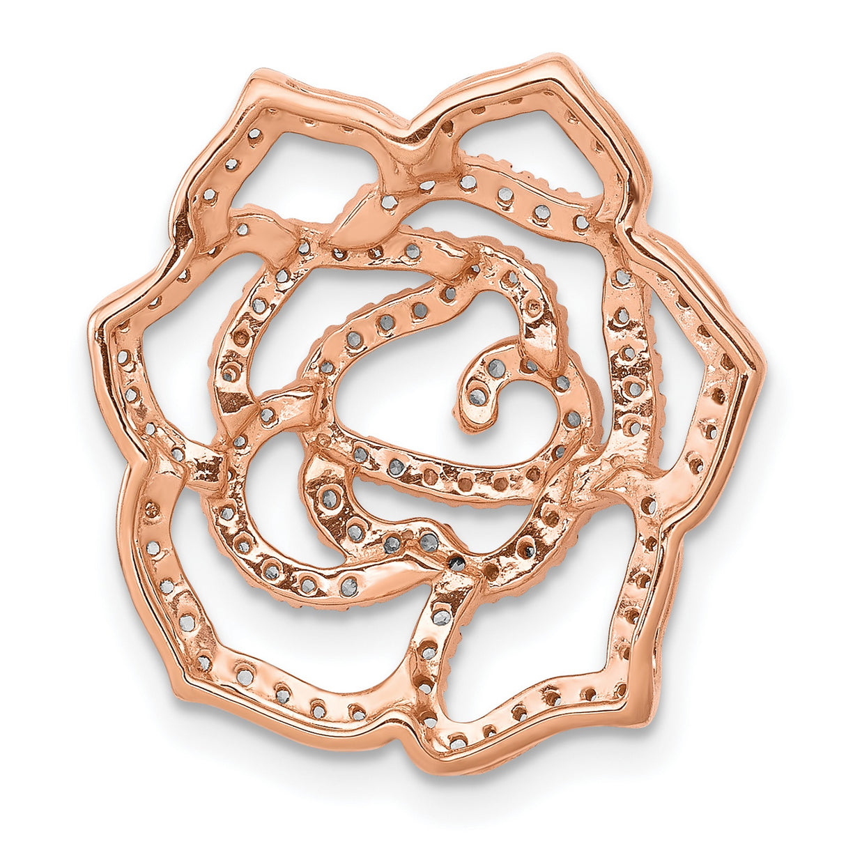 14k Rose Gold Pendant with Diamond Accent, Openwork Floral Rose Design