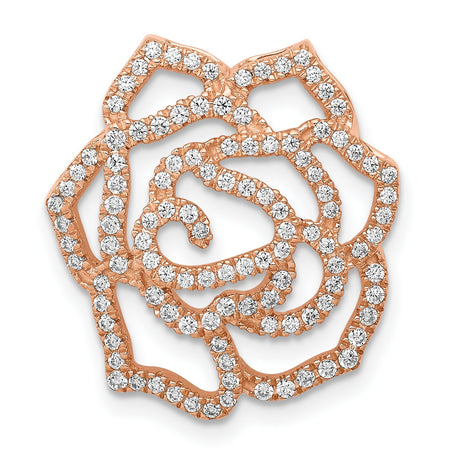 14k Rose Gold Pendant with Diamond Accent, Openwork Floral Rose Design
