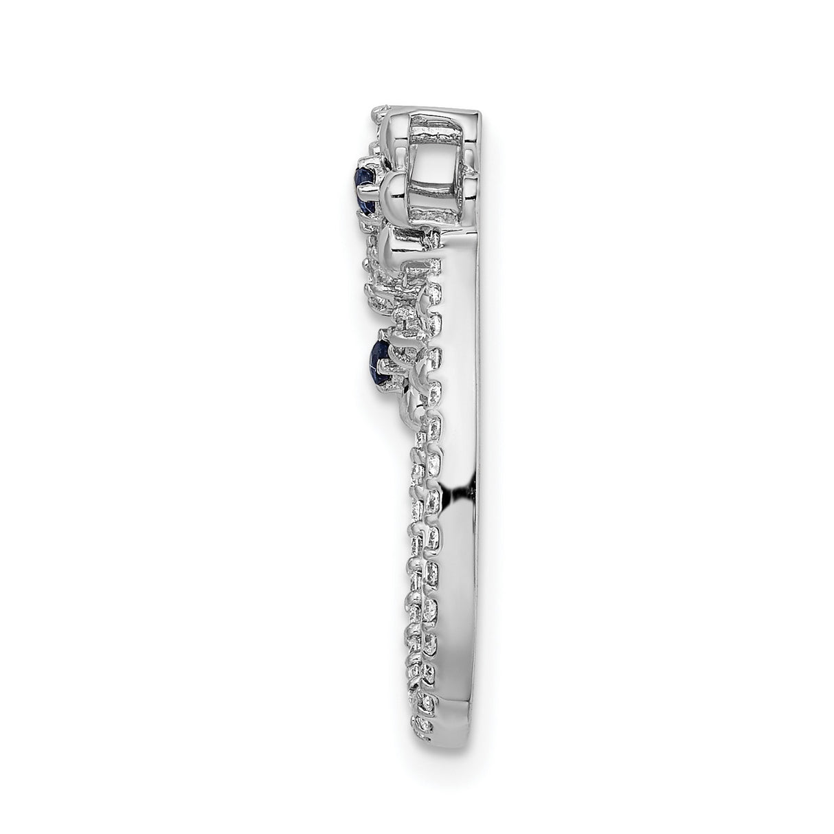 14k White Gold Floral Pendant with Blue Sapphire and Diamond Accents Bow Design