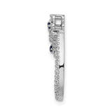 14k White Gold Floral Pendant with Blue Sapphire and Diamond Accents Bow Design