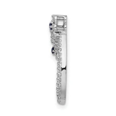 14k White Gold Floral Pendant with Blue Sapphire and Diamond Accents Bow Design