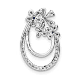 14k White Gold Floral Pendant with Blue Sapphire and Diamond Accents Bow Design