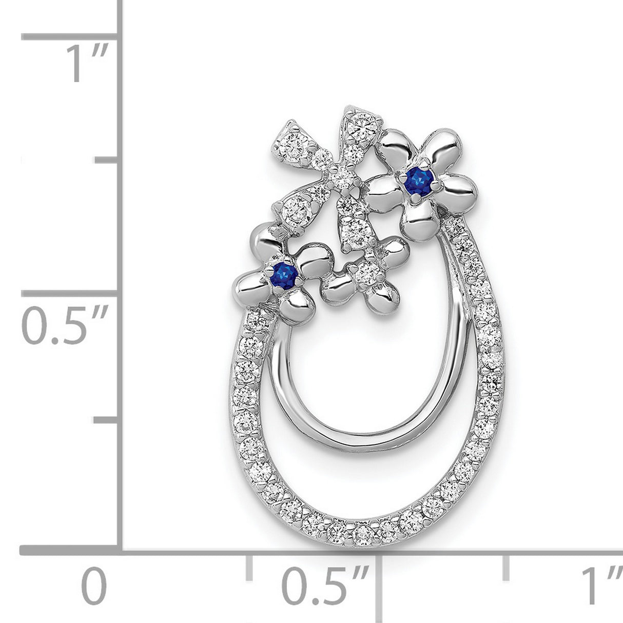 14k White Gold Floral Pendant with Blue Sapphire and Diamond Accents Bow Design