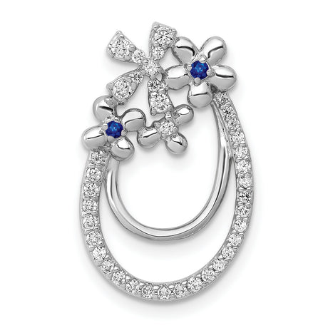 14k White Gold Floral Pendant with Blue Sapphire and Diamond Accents Bow Design