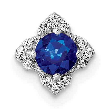 14k White Gold Stud Earrings with Round Sapphire Center and Diamond Floral Halo