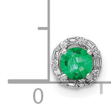 14k White Gold Stud Earrings with Emerald Center and Diamond Halo