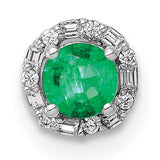 14k White Gold Stud Earrings with Emerald Center and Diamond Halo