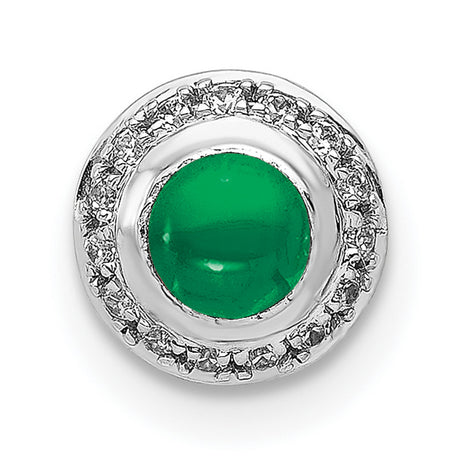 14k White Gold Stud Earrings with Round Emerald Center and Diamond Halo for Women