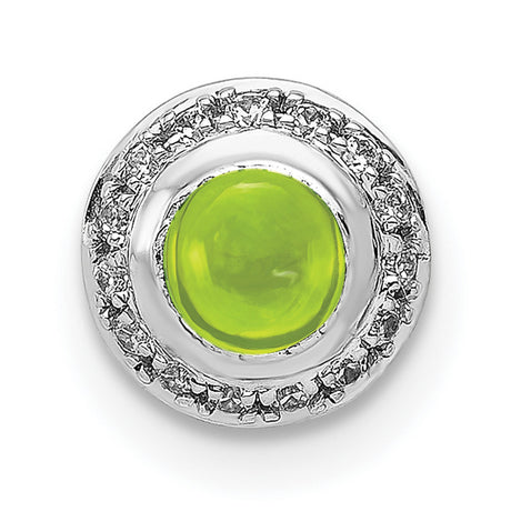 14k White Gold Peridot Pendant with Diamond Accents, Halo Design, August Birthstone for Women