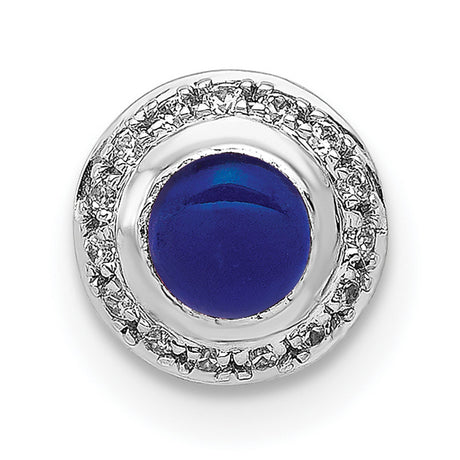 14k White Gold Pendant with Lapis Lazuli and Diamond Halo Accents