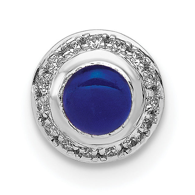 14k White Gold Pendant with Lapis Lazuli and Diamond Halo Accents