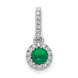 Halo Diamond and Cabochon .47 Emerald Charm Pendant in Real 14k White Gold