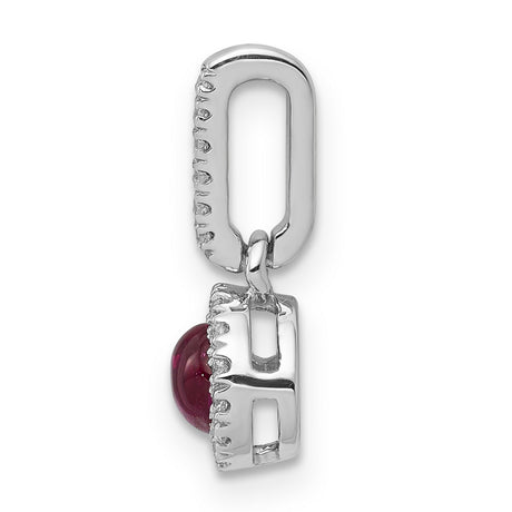 Diamond and Cabochon Ruby Halo Charm Pendant in Real 14k White Gold