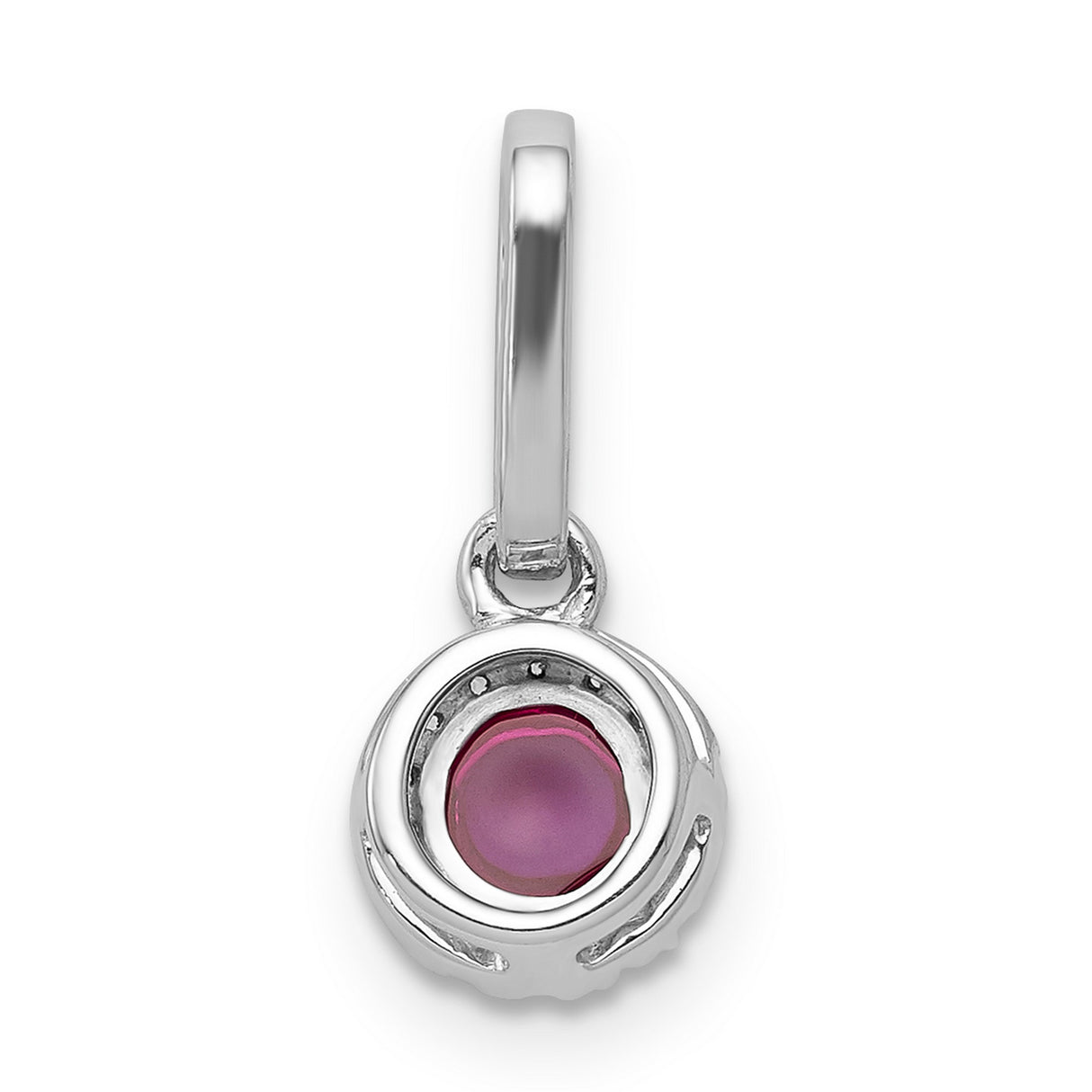 Diamond and Cabochon Ruby Halo Charm Pendant in Real 14k White Gold