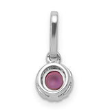 Diamond and Cabochon Ruby Halo Charm Pendant in Real 14k White Gold