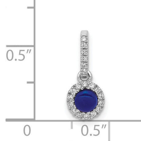 Diamond and Cabochon .47 Sapphire Halo Charm Pendant in Real 14k White Gold