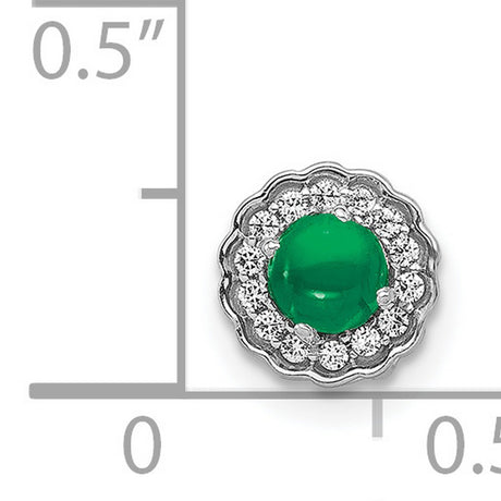 14k White Gold Stud Earrings with Emerald Center and Diamond Halo in Floral Design