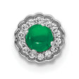 14k White Gold Stud Earrings with Emerald Center and Diamond Halo in Floral Design