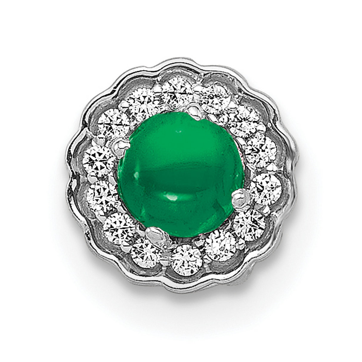 14k White Gold Stud Earrings with Emerald Center and Diamond Halo in Floral Design