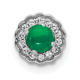 14k White Gold Stud Earrings with Emerald Center and Diamond Halo in Floral Design