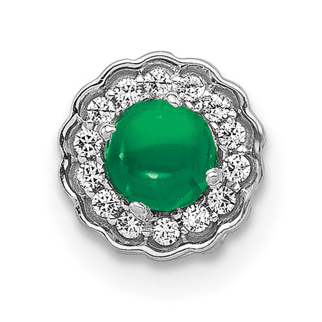 14k White Gold Stud Earrings with Emerald Center and Diamond Halo in Floral Design